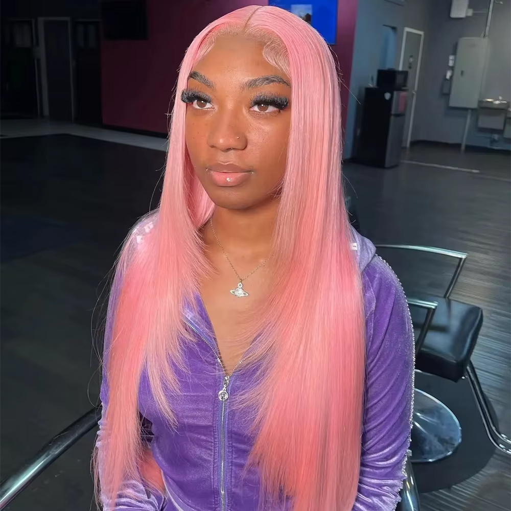 Pink Straight Human Hair Wig 13x4 Lace Front Wig 22-40 Inch Human Hair Lace Frontal Wig Human Hair