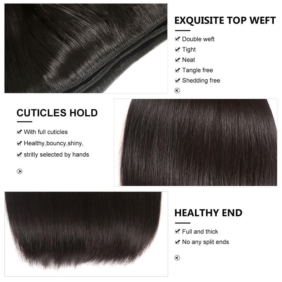 Valentine’s Day Special – FREE 2 Gifts | 100% Real Human Hair Virgin Peruvian Straight Bundles  (4-Pack, 18–34 Inch)