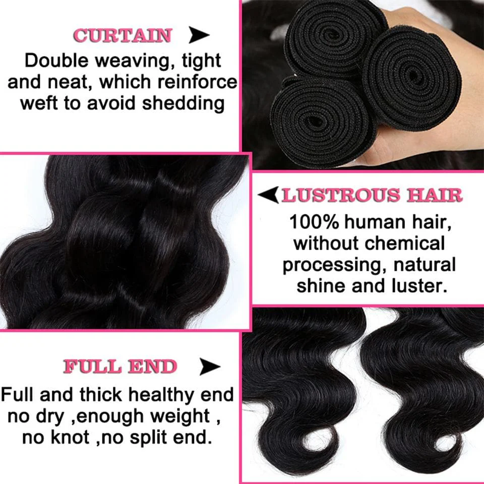 Valentine’s Day Special – FREE 2 Gifts | 100% Real Human Hair Virgin Peruvian Body Wave Bundles (4-Pack, 18–34 Inch)