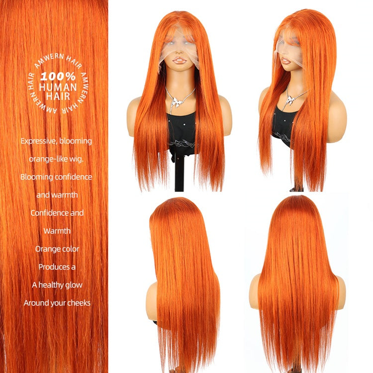 Straight Orange Ginger Lace Front Wigs Human Hair 350 Colored Brazilian 24-36 Inch 13X4 HD Lace Frontal Wigs Pre Plucked