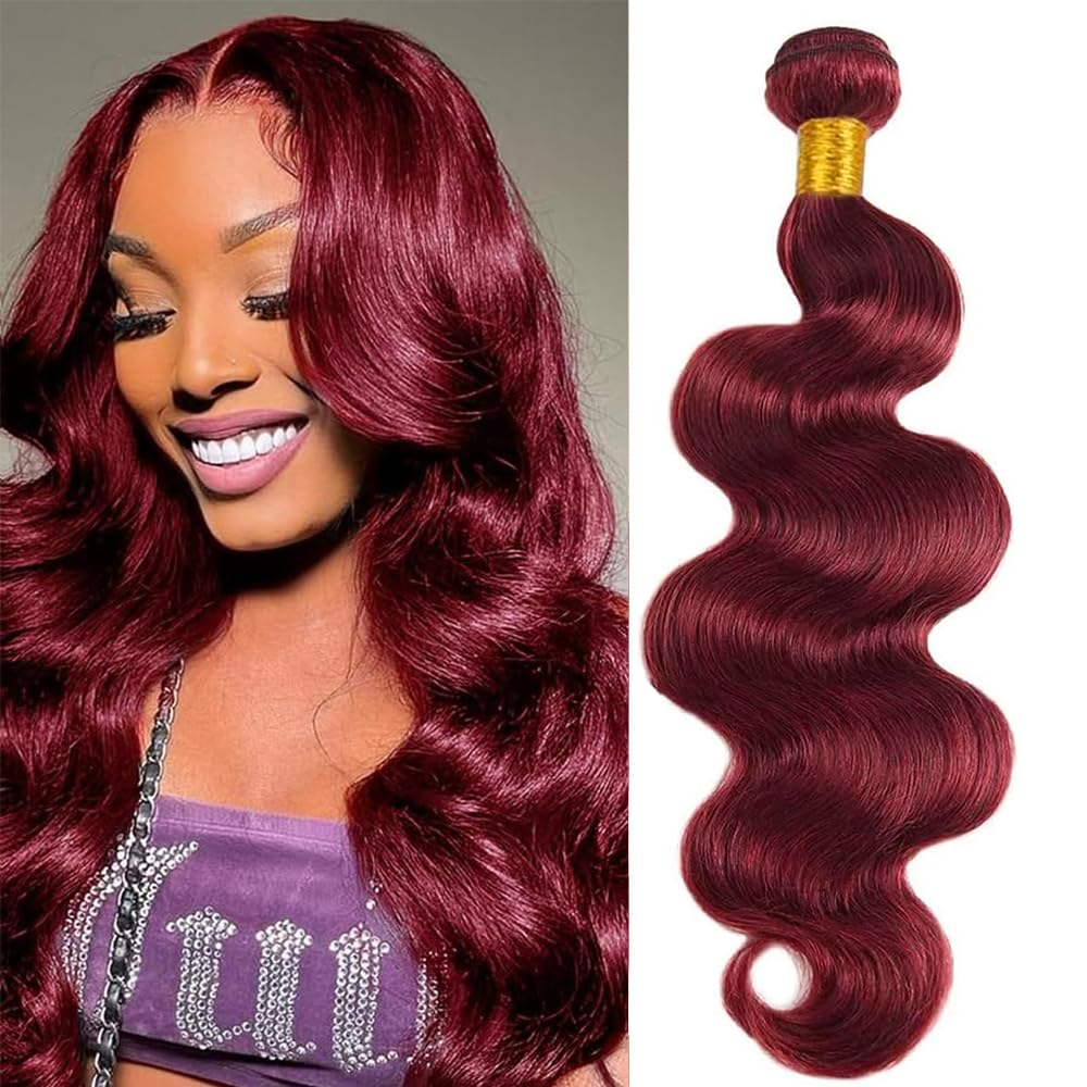 Burgundy Human 10A Hair Bundles Red Body Wave Bundles 16-30 inch 99j Human Hair Bundle Burgundy Body Wave Bundle Free HD Lace 16 Inch Closure