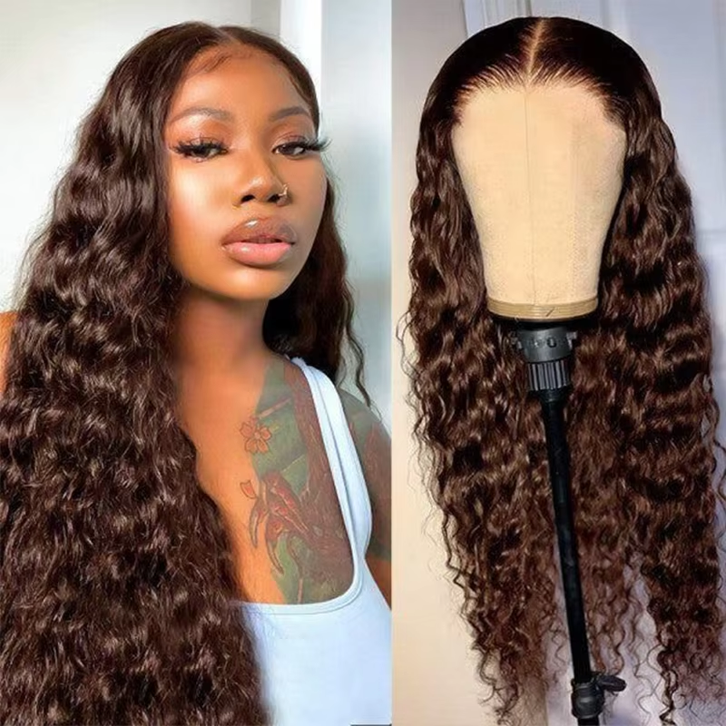 Hocolate Brown Curly Wigs 13X4 HD Human Hair Lace Frontal Wig 24-38 Inch Deep Wave Wig Human Hair Pre Plucked