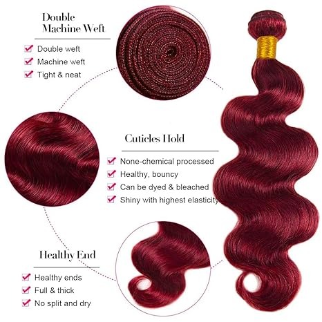 16–30Inch 99J Burgundy Luxury Body Wave Virgin Malaysian Hair Bundles – 3/4 Bundles, Silky & Full, 100% Human Hair Extensions