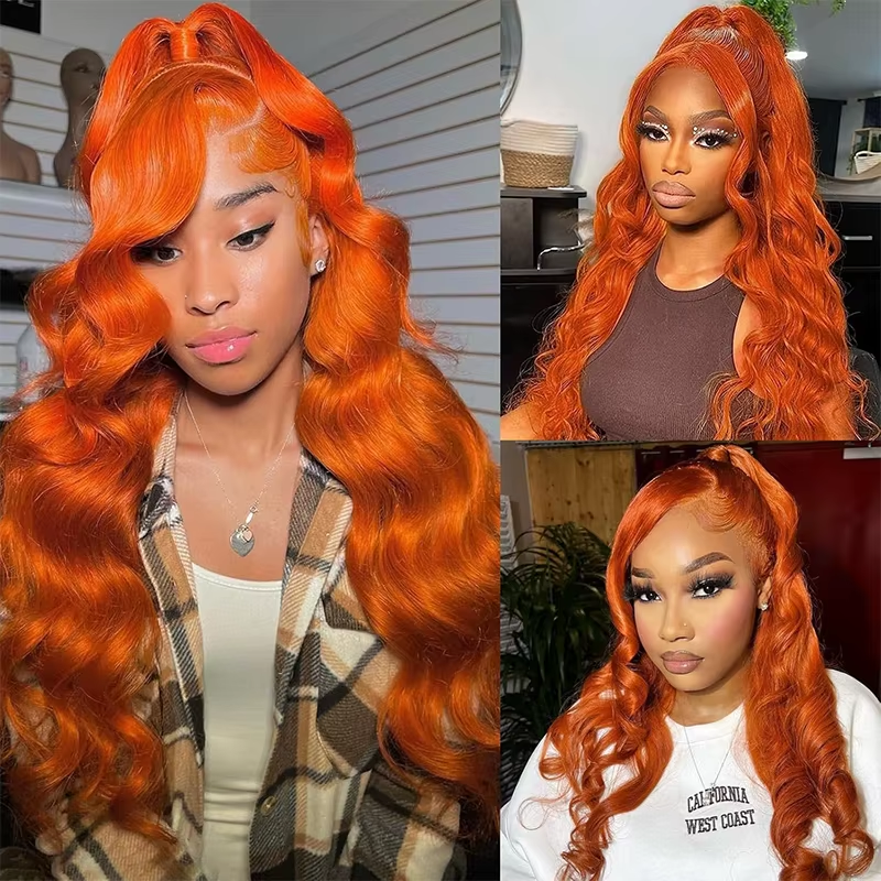 350 Ginger Orange Body Wave 13x4 Lace Front Wig Human Hair #350 Orange Pre Plucked Natural Hairline
