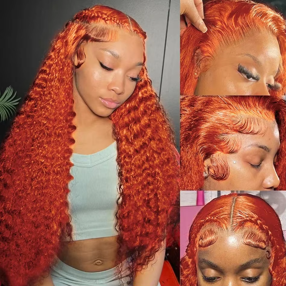 350 Ginger Orange Water Wave #350 Colored 13x4 Lace Front Wig Human Hair for Women Guluess Deep Curly Wigs Pre Plucked