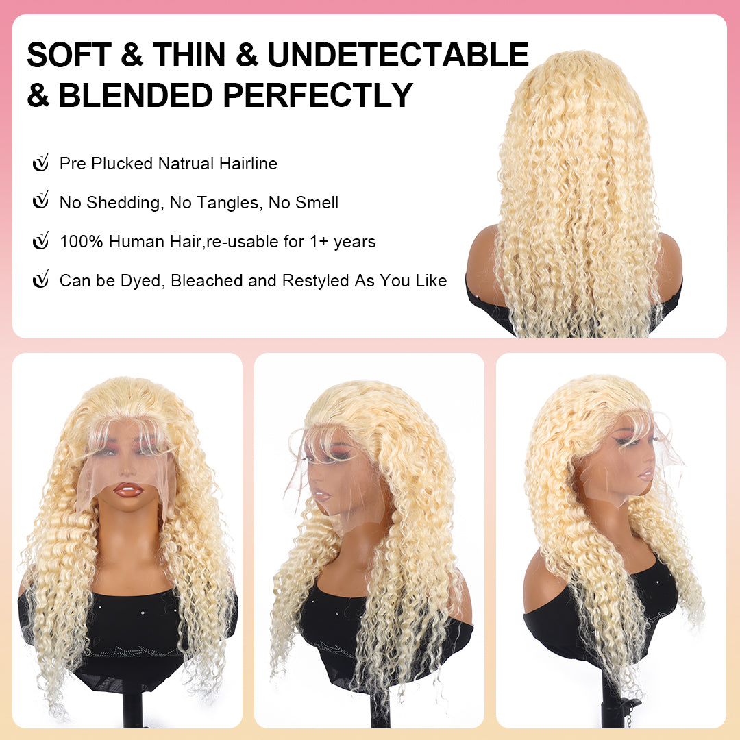 13x4 613 Lace Front Wig Human Hair Blonde Curly Deep Wave 13x6 20-40 Inch Fluffy Natural Lace Frontal Wig Human Hair Pre Plucked ﻿