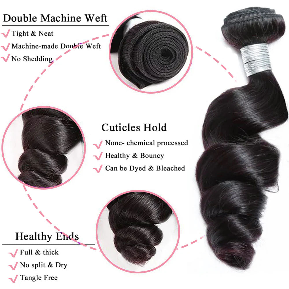 12–34 Inch Luxury Loose Wave Virgin Malaysian Hair – 3/4/5 Bundles, Silky & Full, 100% Human Hair Extensions