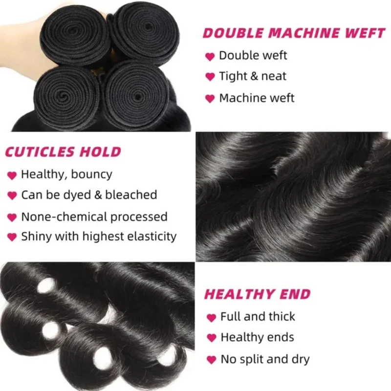 16-30 Inch Luxury Body Wave Virgin Malaysian Hair Bundles – 3/4 Bundles, Silky & Full, 100% Human Hair Extensions