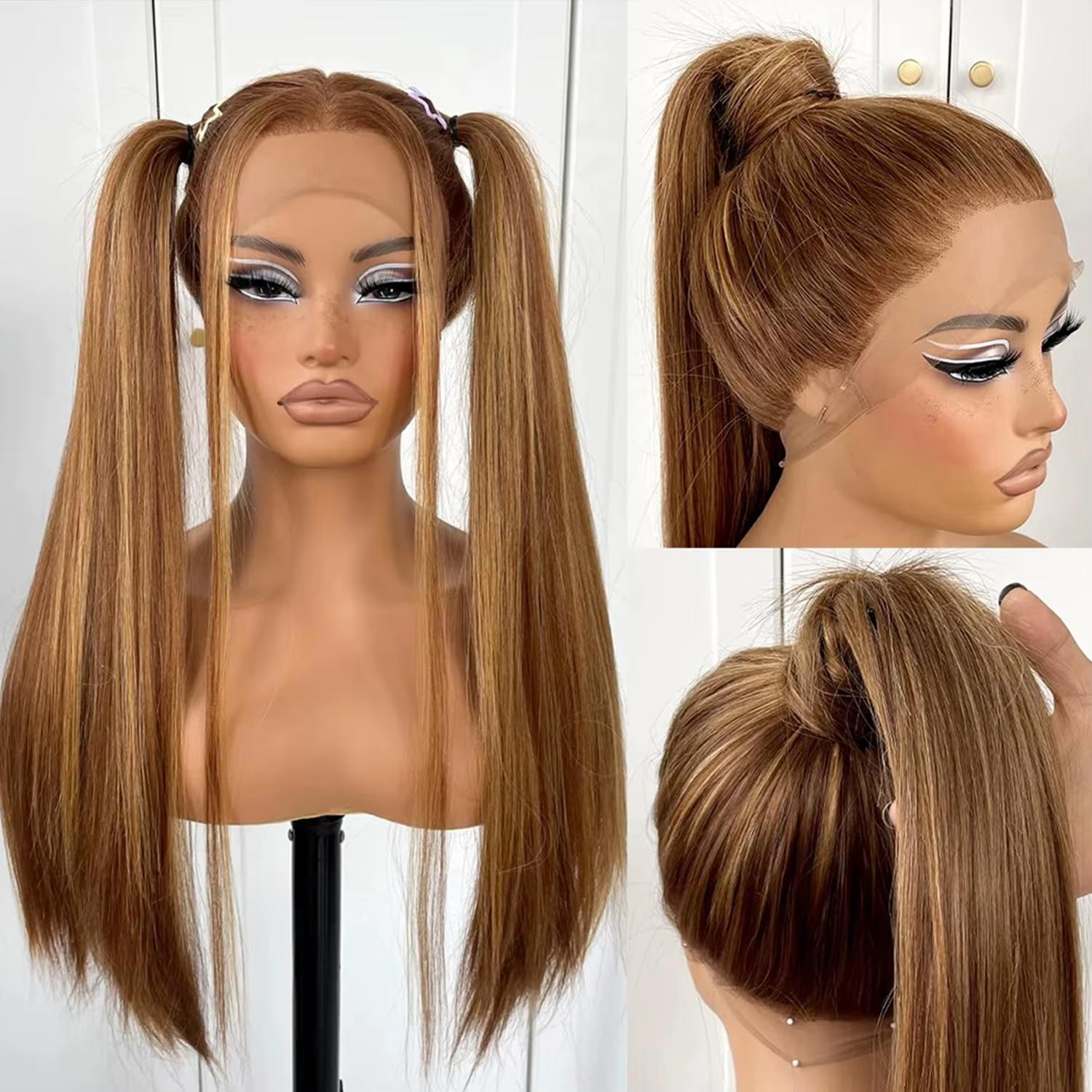 Rovess 28 Inch 360 Transparent Lace Front Human Hair Wig Ombre Honey Blonde 4/27 Highlight Full Lace Frontal Wig Available 20–34 Inch High Density