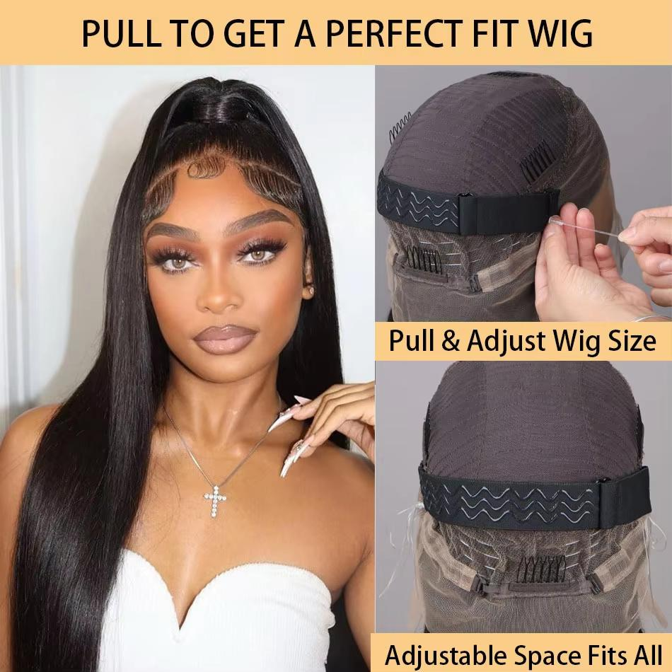 Rovess Natural Black 360 HD Lace Front Human Hair Wig Straight Full Transparent Lace Pre Plucked Natural Look For Women