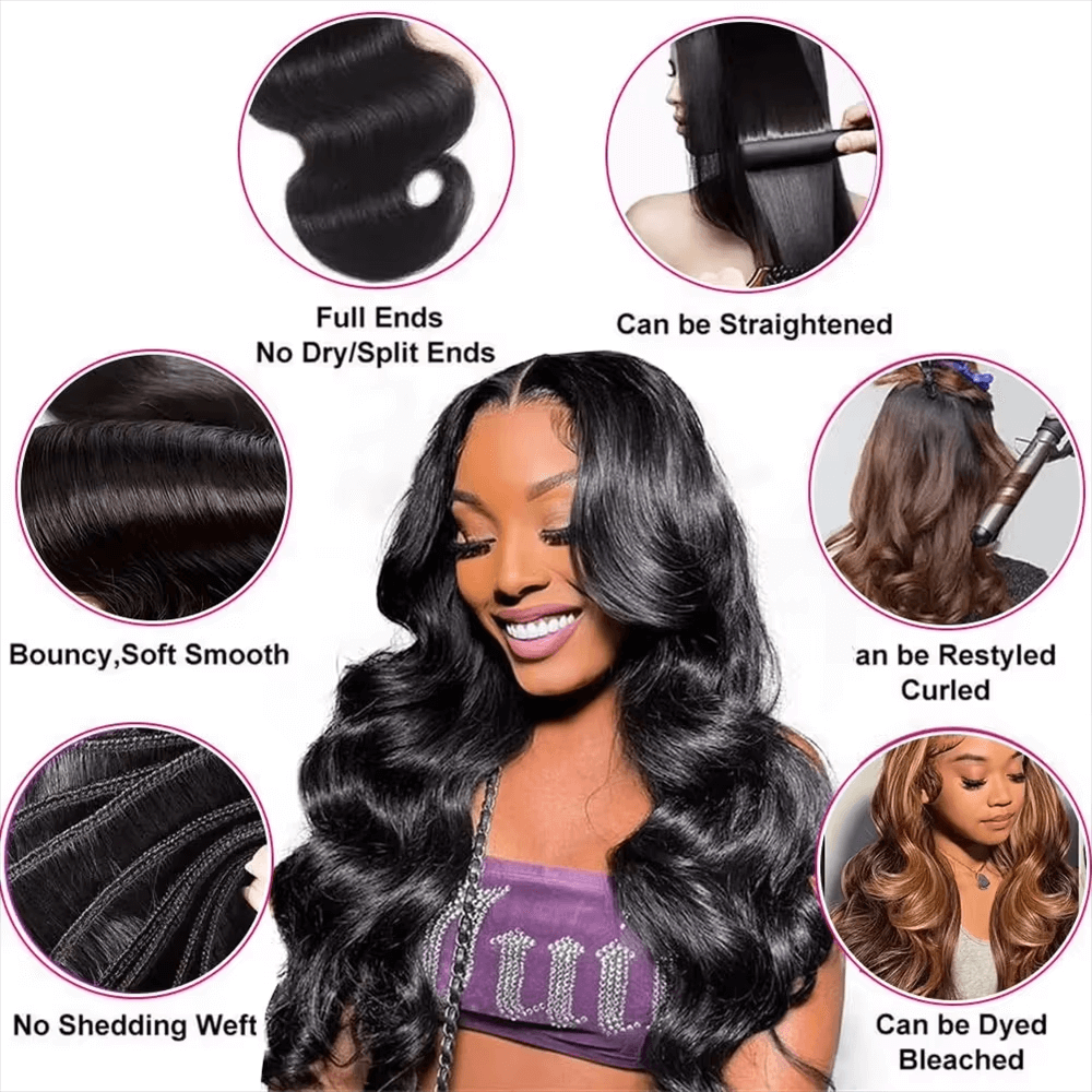 3 bundles 16-34 inch Natural Black Body Wave Bundles Virgin Brazilian  100% Human Hair