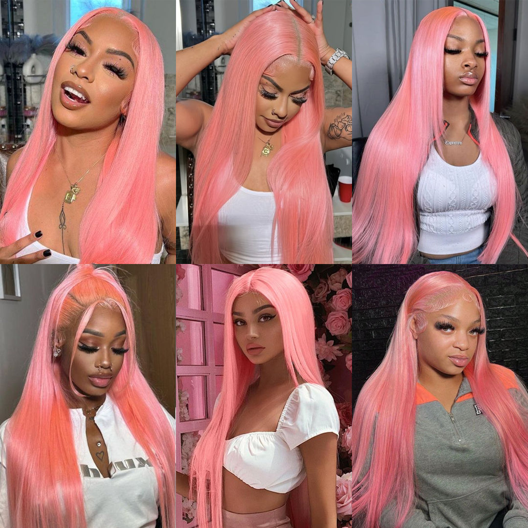 Pink Straight Human Hair Wig 13x4 Lace Front Wig 22-40 Inch Human Hair Lace Frontal Wig Human Hair