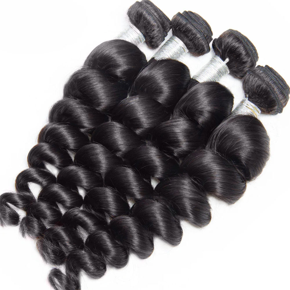 16–34 Inch Luxury Natural Black Loose Waves Bundles – 100% Virgin Brazilian Human Hair, 4 Bundles | FREE Gifts: 16" Lace Closure, Wig Cap & Baby Hair 🎁