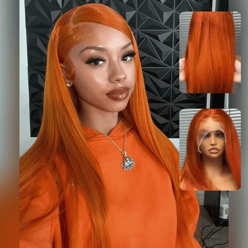 Straight Orange Ginger Lace Front Wigs Human Hair 350 Colored Brazilian 24-36 Inch 13X4 HD Lace Frontal Wigs Pre Plucked