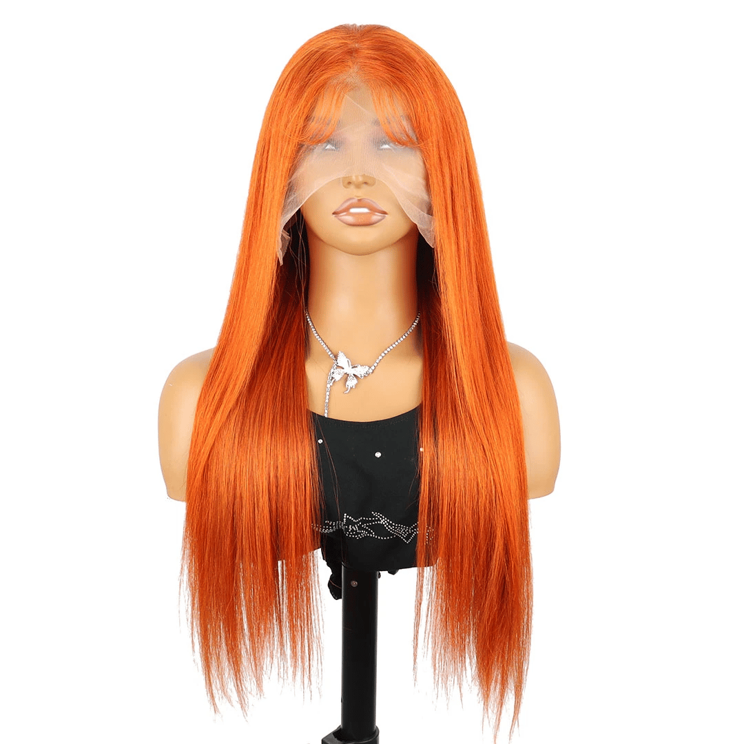 Straight Orange Ginger Lace Front Wigs Human Hair 350 Colored Brazilian 24-36 Inch 13X4 HD Lace Frontal Wigs Pre Plucked