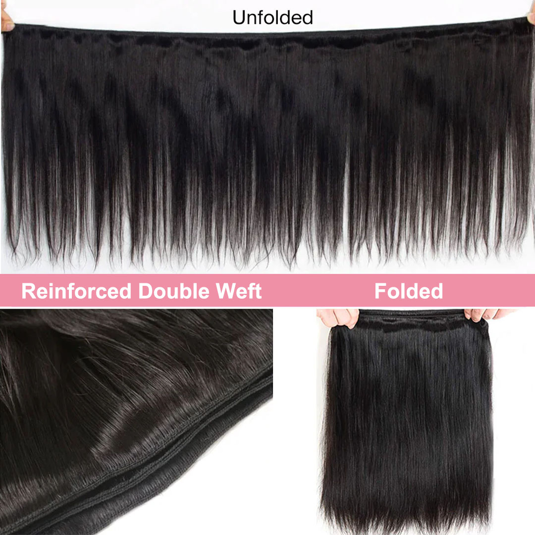 🎄 16–34 Inch Luxury Natural Black  Straight  Bundles – 100% Virgin Brazilian Human Hair, 4 Bundles Silky & Full | FREE Christmas Gifts: 16" Lace Closure, Wig Cap & Baby Hair 🎁