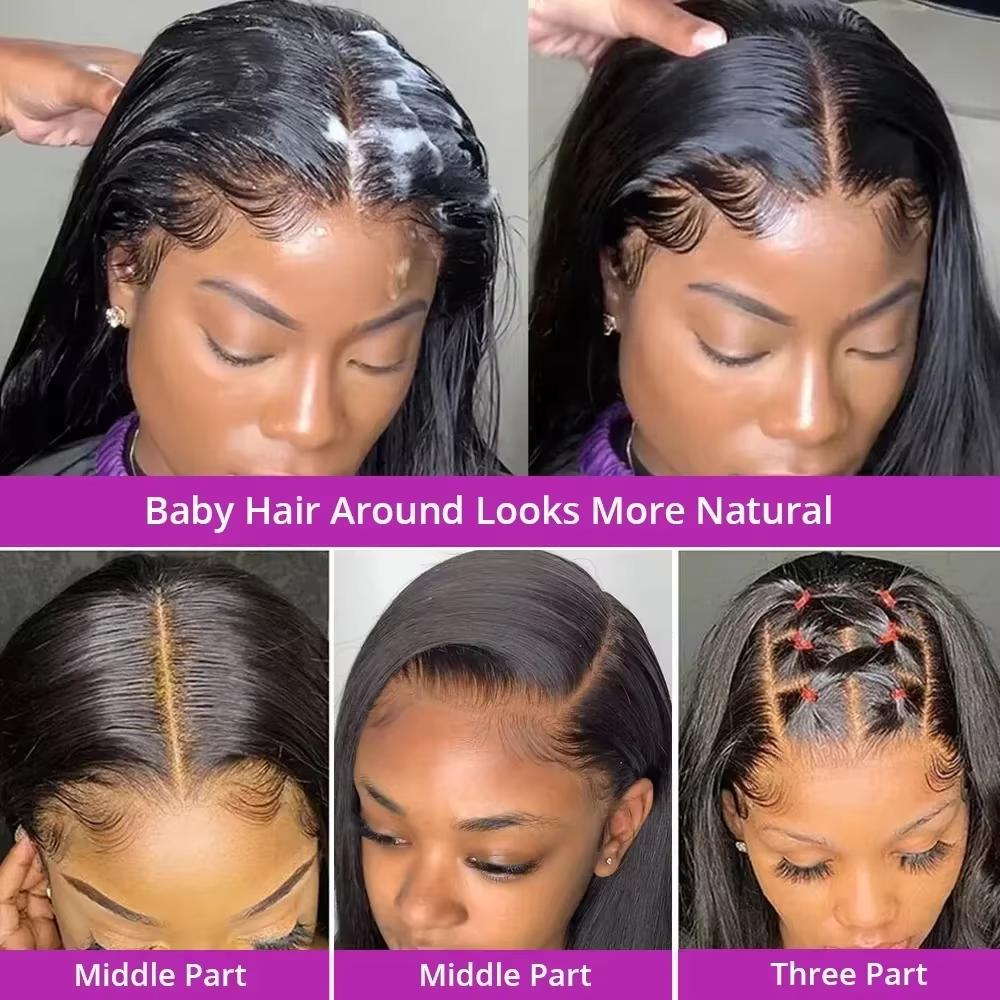 Rovess Natural Black 360 HD Lace Front Human Hair Wig Straight Full Transparent Lace Pre Plucked Natural Look For Women