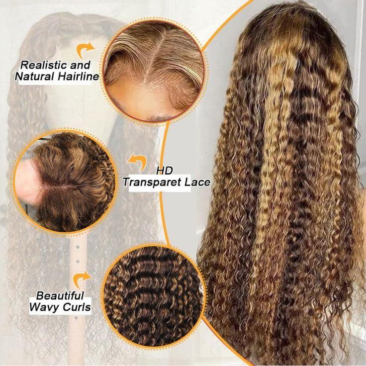 Ship In 24Hours-Rovess 427Highlight Straight/curly?wigs 13x6 HD Transparent Lace Front Wig With Natural Hairline 427straight/427curly?wigs