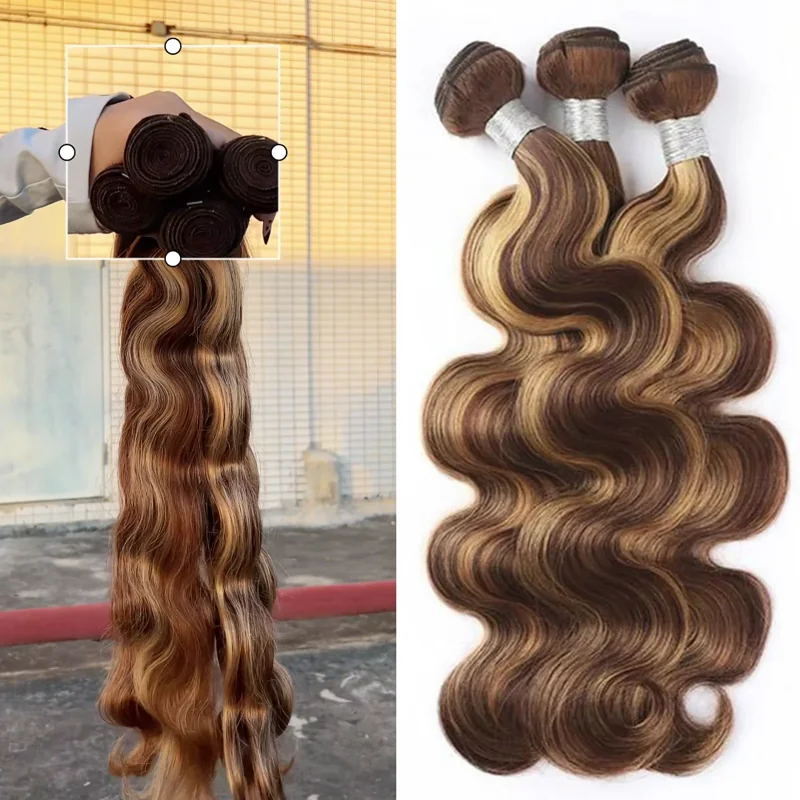 100% Real Human Hair Virgin Peruvian 427 Highlight Body Wave Bundles – 16–34 Inch, 4-Pack Luxury Set, Silky & Full, 80–100g Each, Perfect for Natural-Looking Highlights