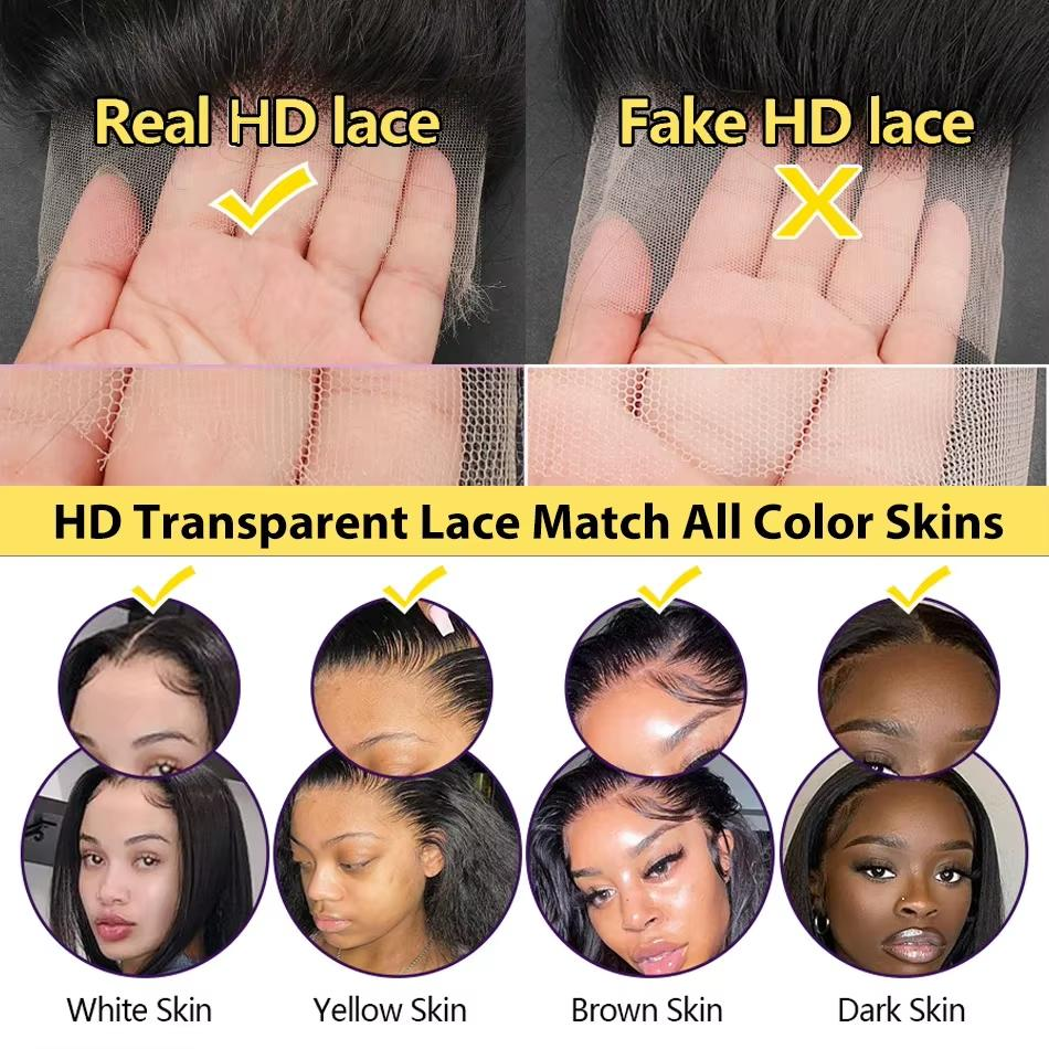 Rovess Natural Black 360 HD Lace Front Human Hair Wig Straight Full Transparent Lace Pre Plucked Natural Look For Women