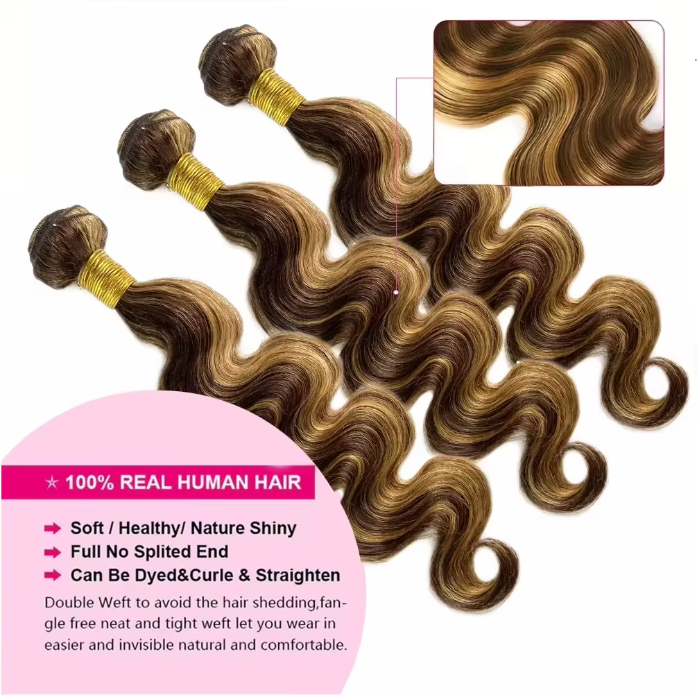 Valentine’s Day Special – FREE 2 Gifts | 100% Real Human Hair Virgin Peruvian 427 Highlight Body Wave Bundles (4-Pack, 16–30 Inch)