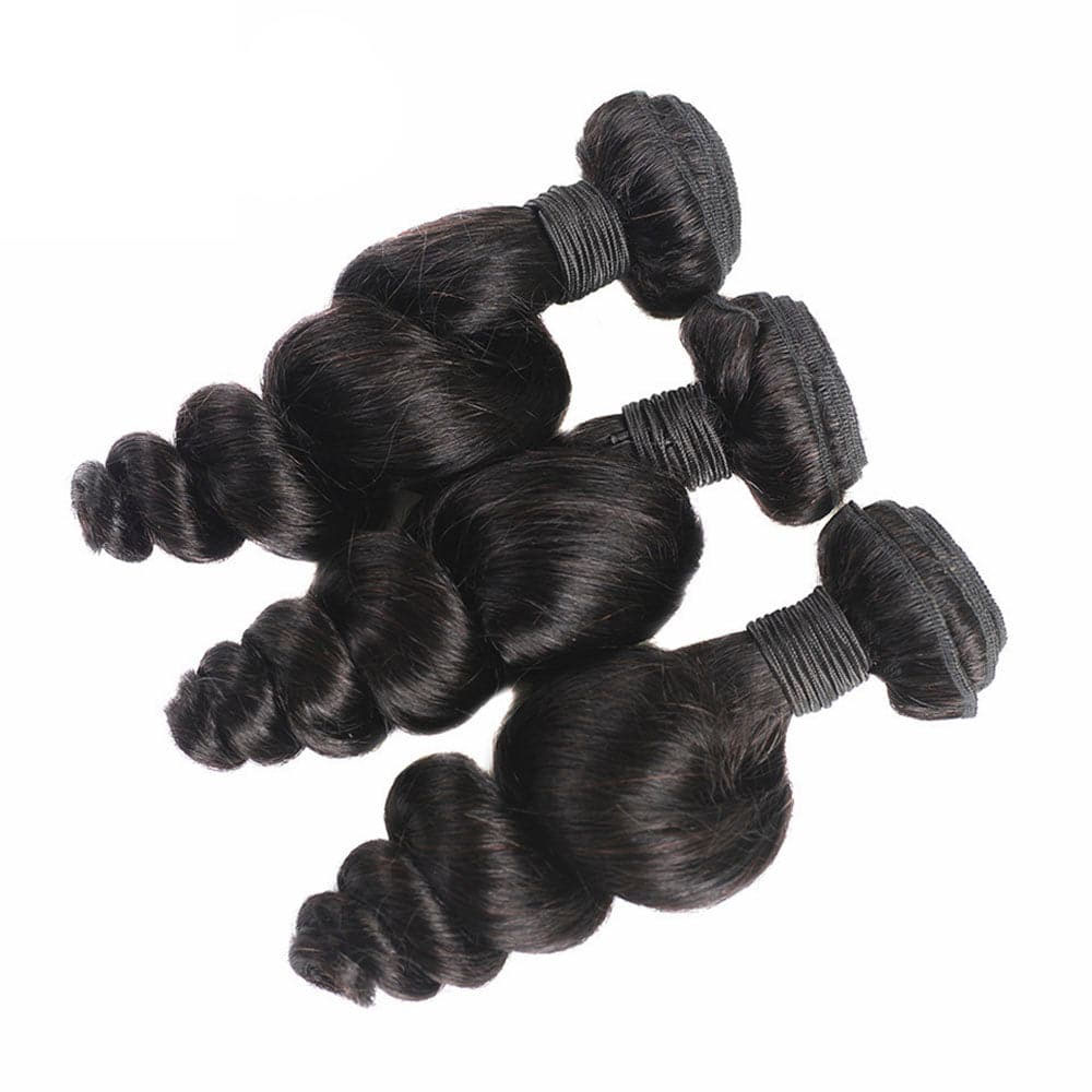 Buy 1 Get 3 FREE 16–30 Inch Luxury Natural Black Loose Wave Bundles | FREE Gifts: 16" Lace Closure, Wig Cap & Baby Hair 🎁