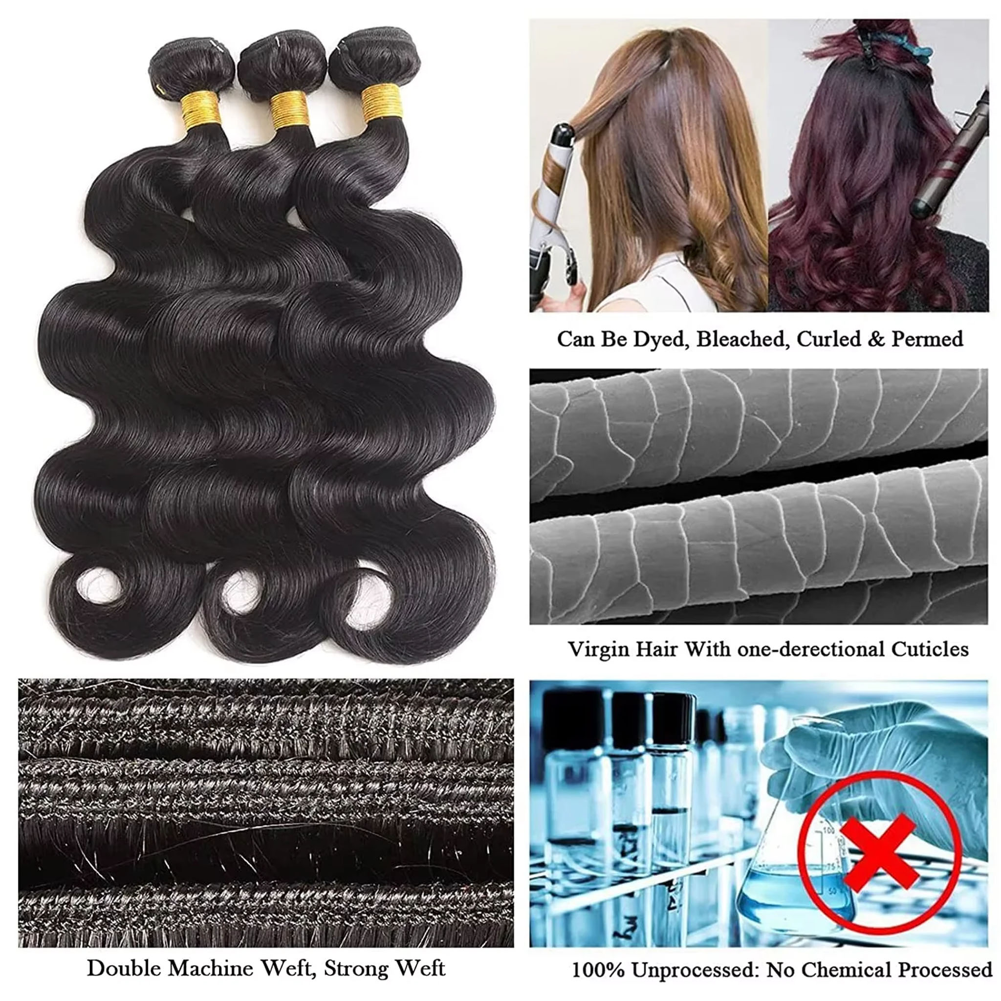 Grade 12A Premium Body Wave Human Hair Bundles - Lengths 16" to 30" Available | FREE Gifts: 16" Lace Closure & Wig Cap