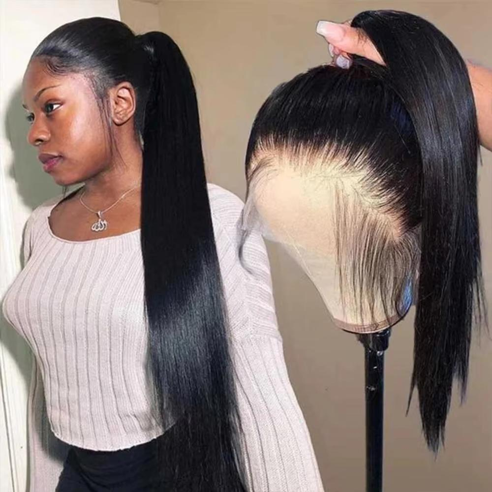 Rovess Natural Black 360 HD Lace Front Human Hair Wig Straight Full Transparent Lace Pre Plucked Natural Look For Women