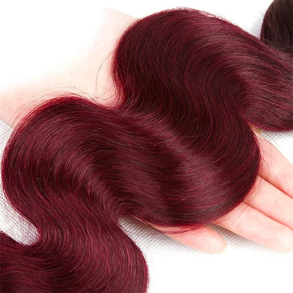Burgundy Human 10A Hair Bundles Red Body Wave Bundles 16-30 inch 99j Human Hair Bundle Burgundy Body Wave Bundle Free HD Lace 16 Inch Closure