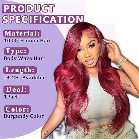 16–30Inch 99J Burgundy Luxury Body Wave Virgin Malaysian Hair Bundles – 3/4 Bundles, Silky & Full, 100% Human Hair Extensions
