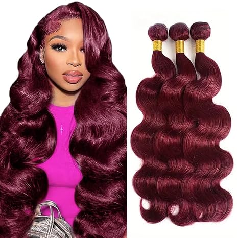 Valentine’s Day Special – FREE 2 Gifts | 100% Real Human Hair Virgin Peruvian 99J Burgundy Body Wave Bundles (4-Pack, 20–30 Inch) 🎁