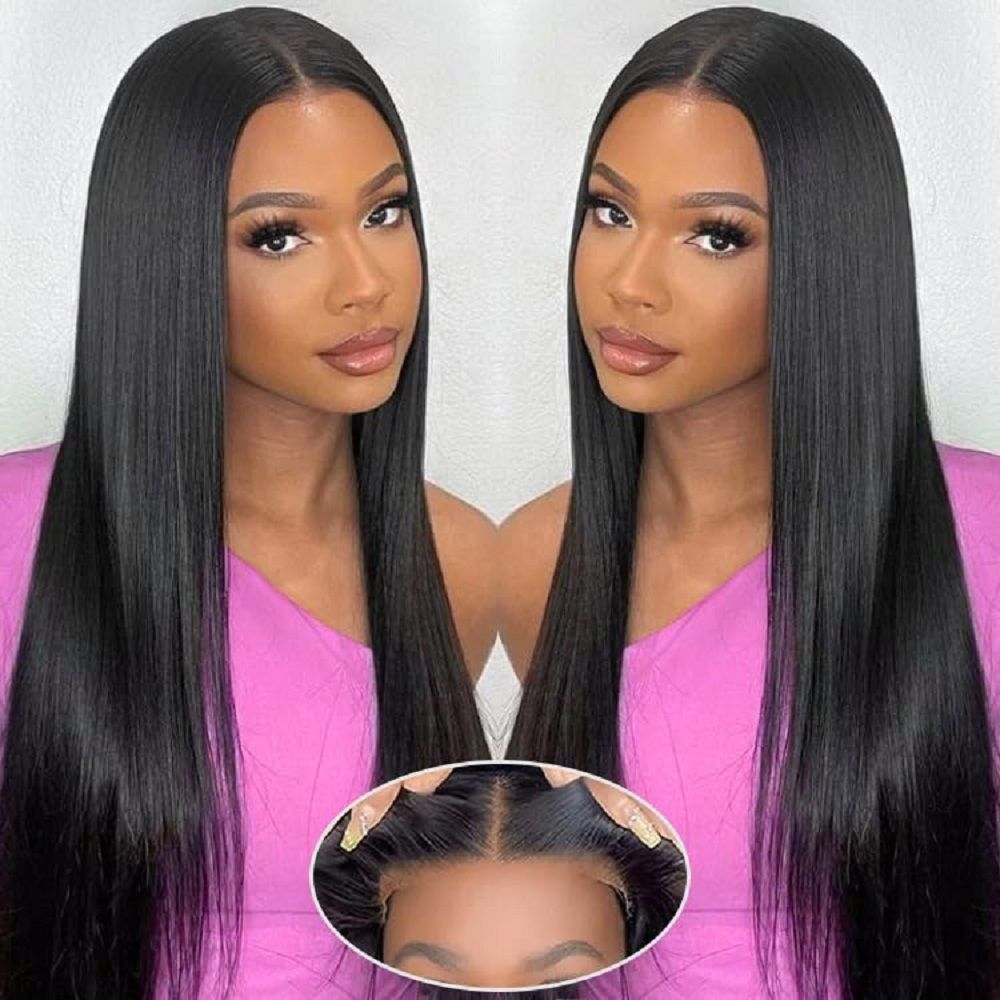 Rovess Put On And Go 7x6 Glueless Straight Lace Front Wigs Lightweight Breathable Hat For Summer 18-40 Inch Glueless Wigs Human Hair