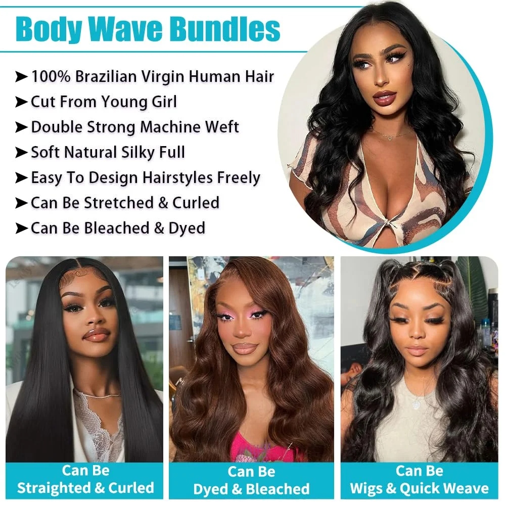 16-30 Inch Luxury Body Wave Virgin Malaysian Hair Bundles – 3/4 Bundles, Silky & Full, 100% Human Hair Extensions