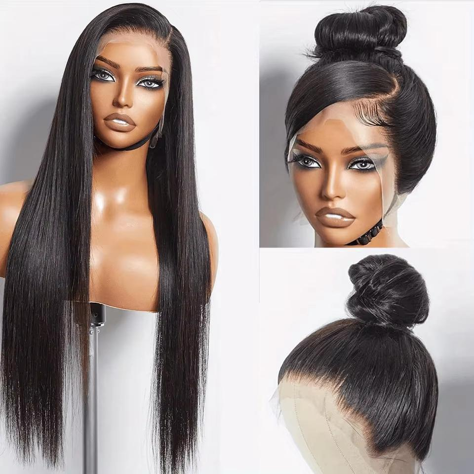 Rovess Natural Black 360 HD Lace Front Human Hair Wig Straight Full Transparent Lace Pre Plucked Natural Look For Women