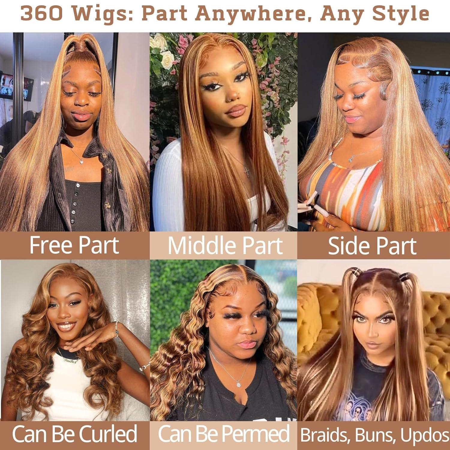 Rovess 28 Inch 360 Transparent Lace Front Human Hair Wig Ombre Honey Blonde 4/27 Highlight Full Lace Frontal Wig Available 20–34 Inch High Density