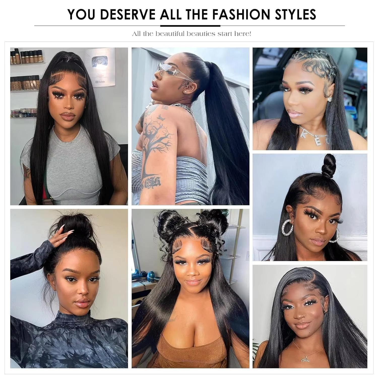 Rovess Natural Black 360 HD Lace Front Human Hair Wig Straight Full Transparent Lace Pre Plucked Natural Look For Women