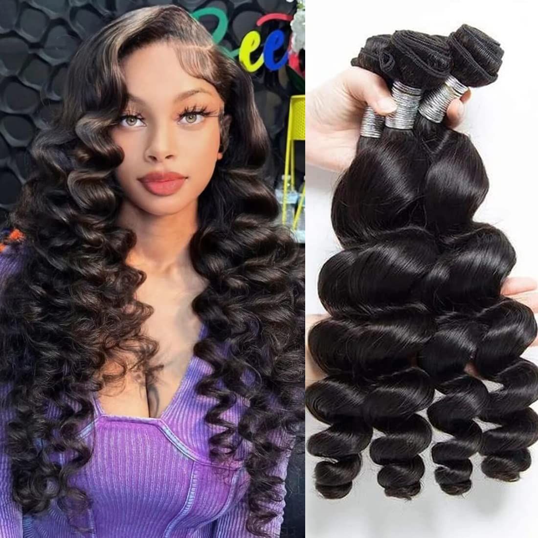 100% Real Human Hair Virgin Peruvian Loose Wave Bundles – 16–34 Inch, 4-Pack Luxury Set, Silky & Full, 80–100g Each