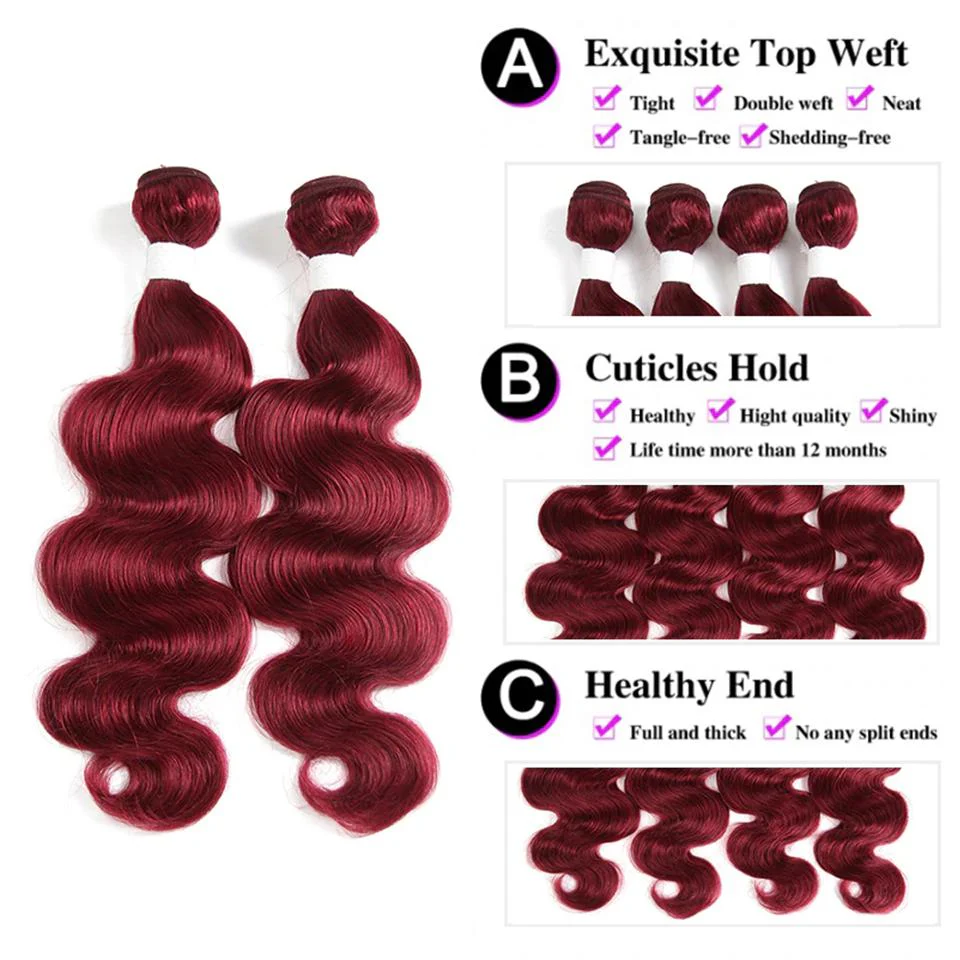 Valentine’s Day Special – FREE 2 Gifts | 100% Real Human Hair Virgin Peruvian 99J Burgundy Body Wave Bundles (4-Pack, 20–30 Inch) 🎁
