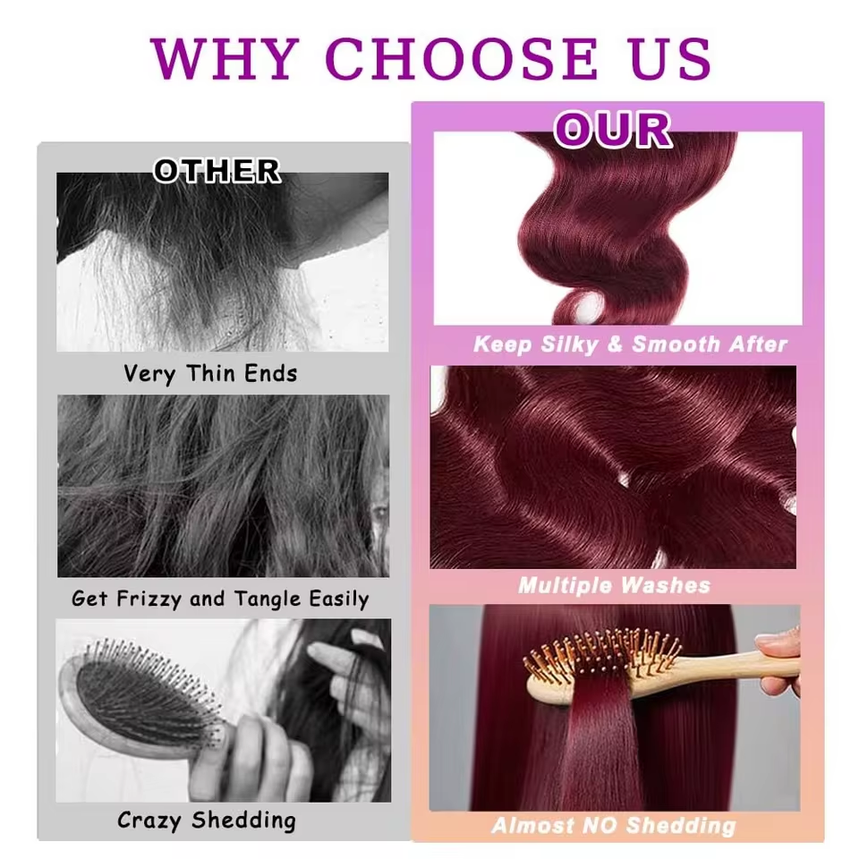 Valentine’s Day Special – FREE 2 Gifts | 100% Real Human Hair Virgin Peruvian 99J Burgundy Body Wave Bundles (4-Pack, 20–30 Inch) 🎁