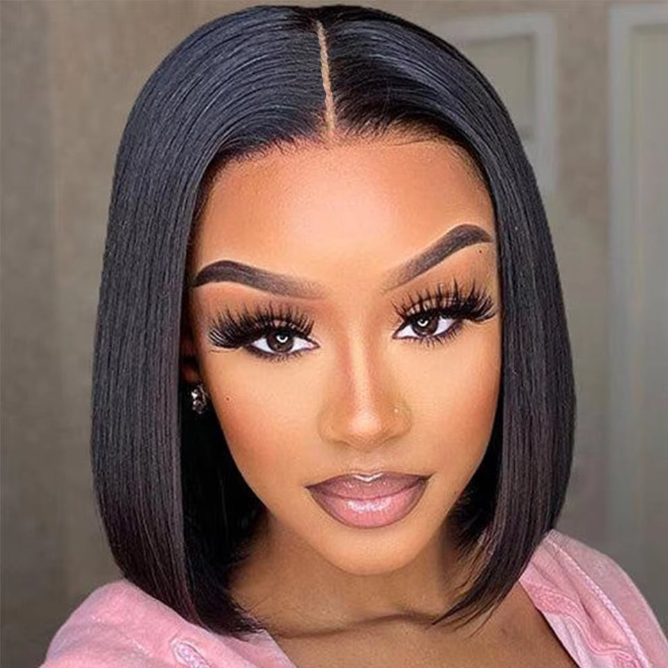 Black Straight Short Bob Wig 13x4 Transparent Lace Frontal 100% Brazilian Human Hair Pre-Plucked Bob Wigs For Black Women