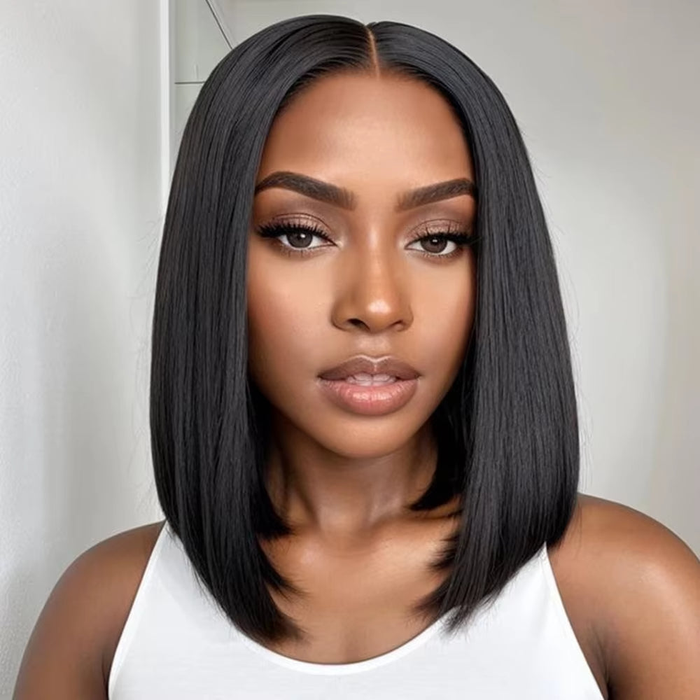 Black Straight Short Bob Wig 13x4 Transparent Lace Frontal 100% Brazilian Human Hair Pre-Plucked Bob Wigs For Black Women