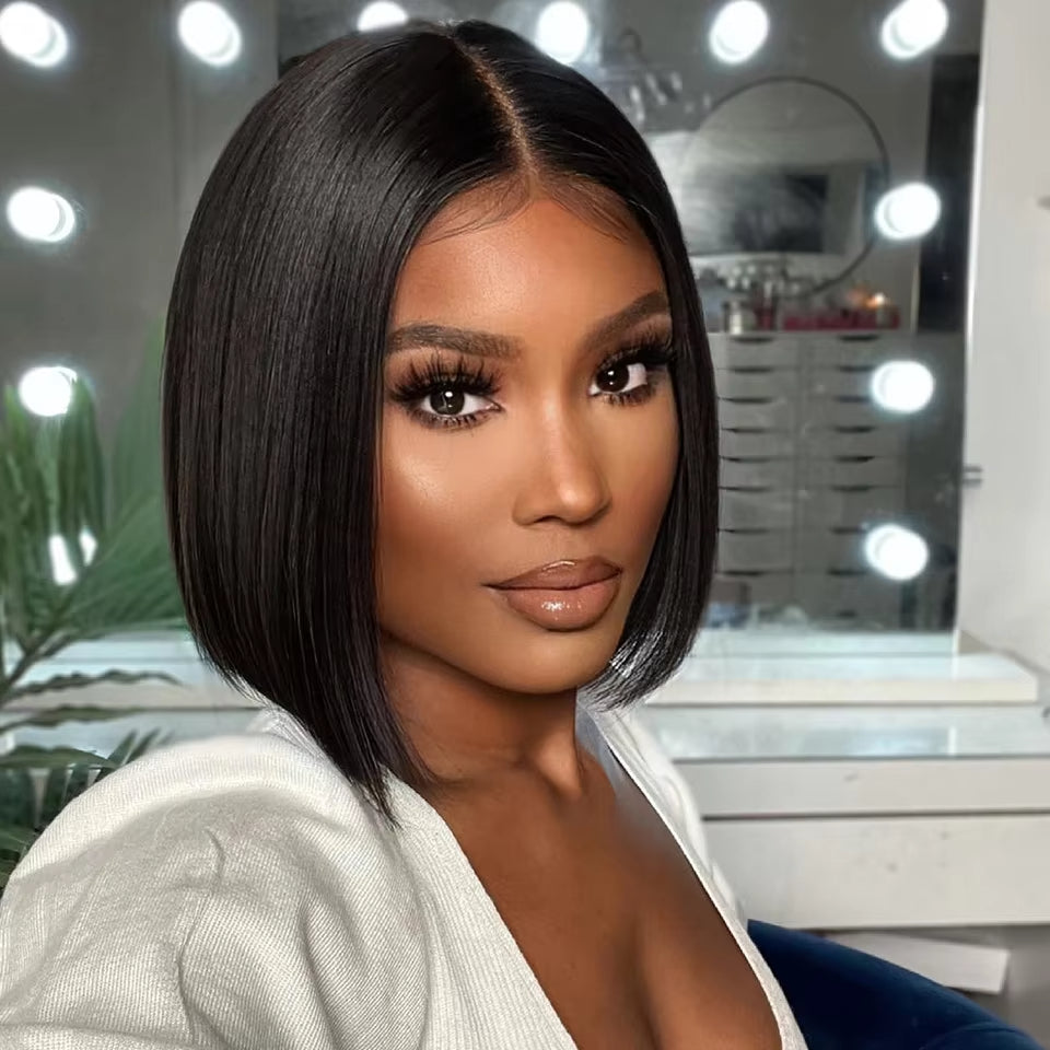 Black Straight Short Bob Wig 13x4 Transparent Lace Frontal 100% Brazilian Human Hair Pre-Plucked Bob Wigs For Black Women