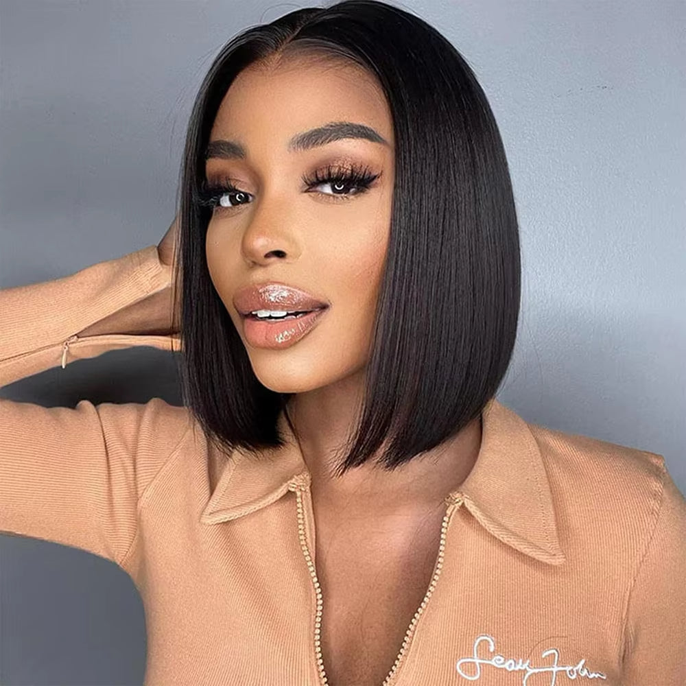 Black Straight Short Bob Wig 13x4 Transparent Lace Frontal 100% Brazilian Human Hair Pre-Plucked Bob Wigs For Black Women