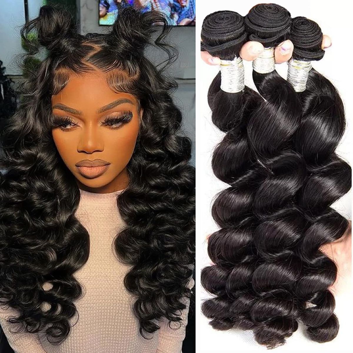 100% Real Human Hair Virgin Peruvian Loose Wave Bundles – 16–34 Inch, 4-Pack Luxury Set, Silky & Full, 80–100g Each