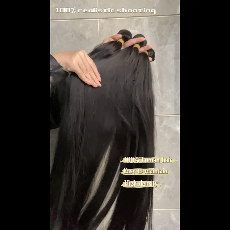 🎄 16–34 Inch Luxury Natural Black  Straight  Bundles – 100% Virgin Brazilian Human Hair, 4 Bundles Silky & Full | FREE Christmas Gifts: 16" Lace Closure, Wig Cap & Baby Hair 🎁