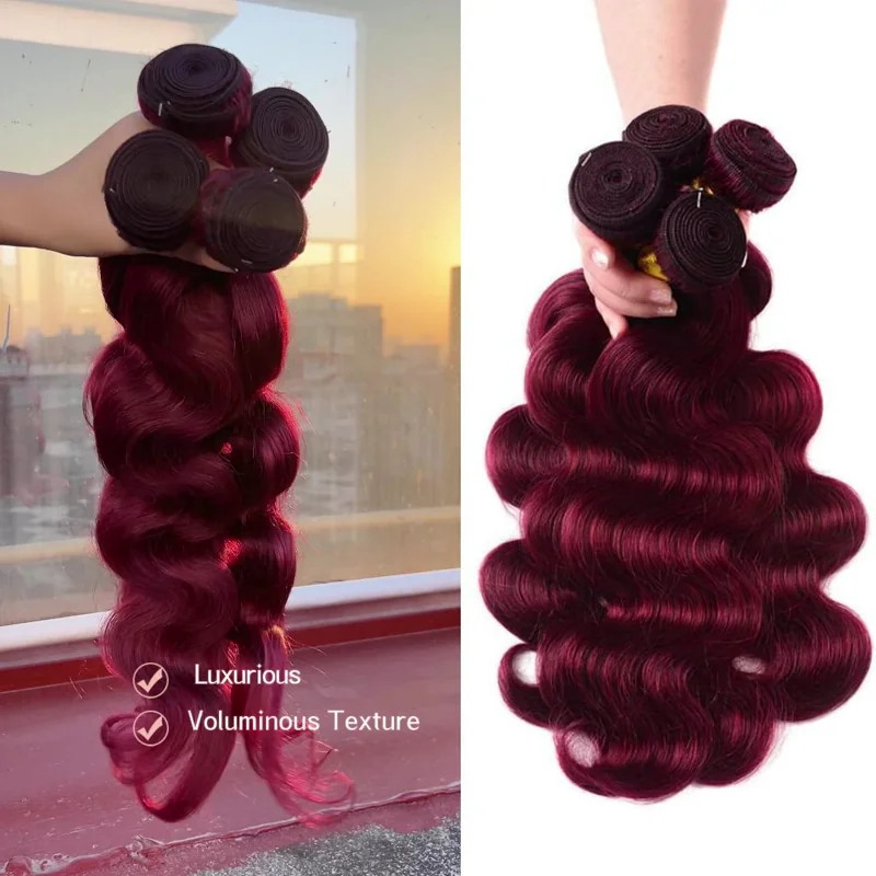99J Burgundy Body Wave Bundles – 100% Virgin Brazilian Hair | FREE Gifts: 16" Lace Closure, Wig Cap & Baby Hair 🎁