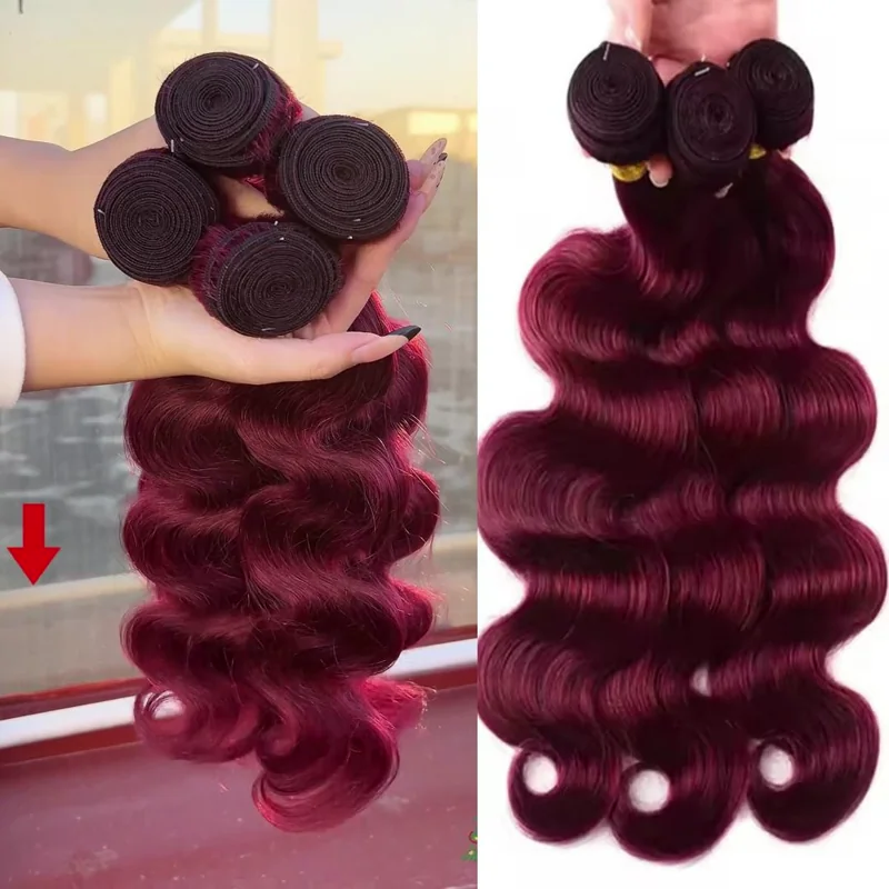 Valentine’s Day Special – FREE 2 Gifts | 100% Real Human Hair Virgin Peruvian 99J Burgundy Body Wave Bundles (4-Pack, 20–30 Inch) 🎁