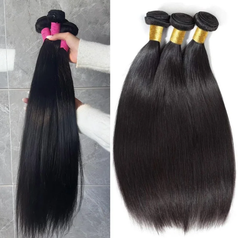  16–34 Inch Luxury Natural Black  Straight  Bundles – 100% Virgin Brazilian Human Hair, 4 Bundles Silky & Full | FREE Gifts: 16" Lace Closure, Wig Cap & Baby Hair 🎁