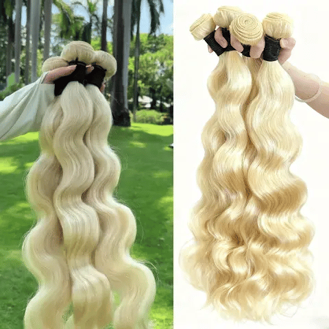 🎄 Christmas Special – Buy 1 Get 3 FREE 🎄 613 Blonde Body Wave Bundles – 100% Virgin Brazilian Hair | FREE Gifts: 16" Lace Closure, Wig Cap & Baby Hair 🎁