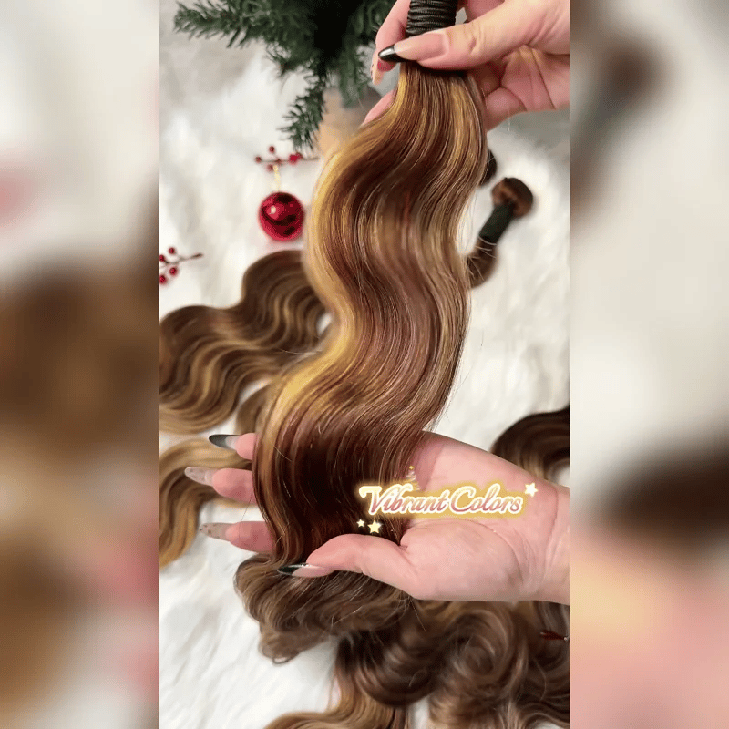 🎄 427 Highlight Body Wave Bundles – 100% Virgin Brazilian Hair | FREE Christmas Gifts: 16" Lace Closure, Wig Cap & Baby Hair 🎁